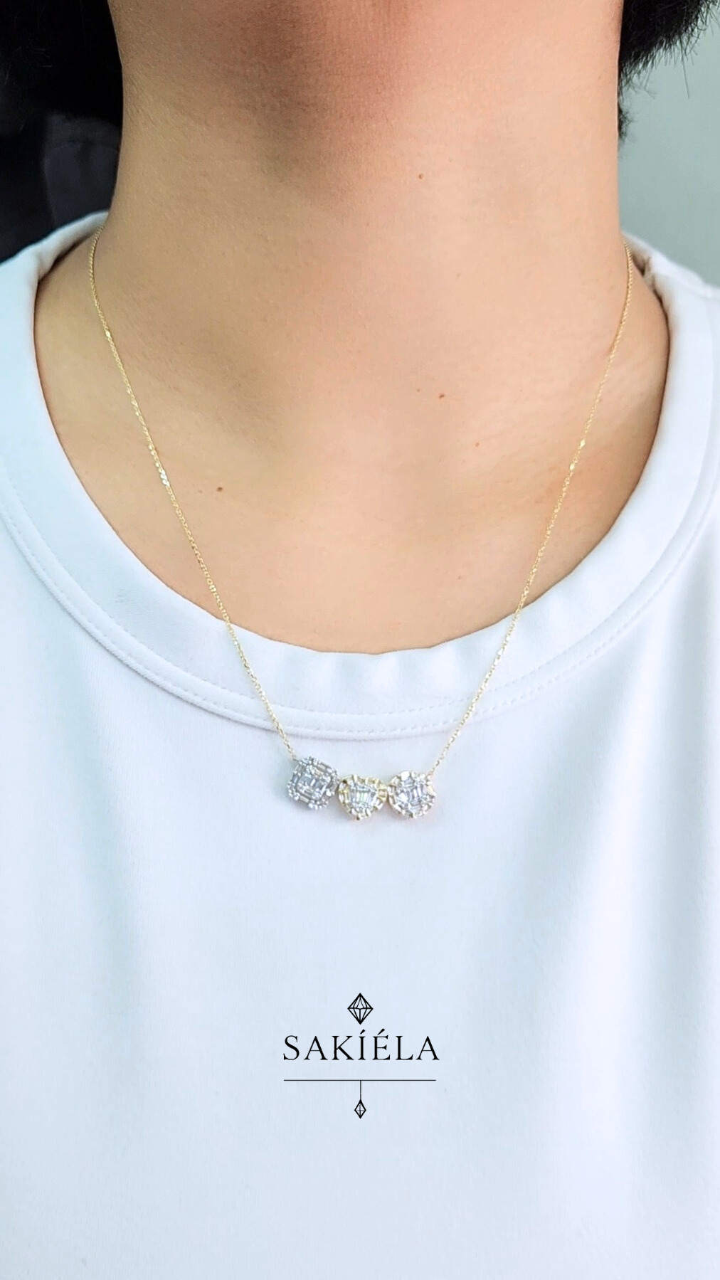 Diamond Three Shaped Pendant Necklace