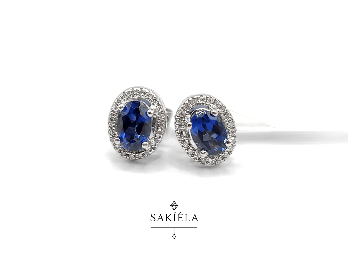Blue Gem Halo Earrings - 0.25cts