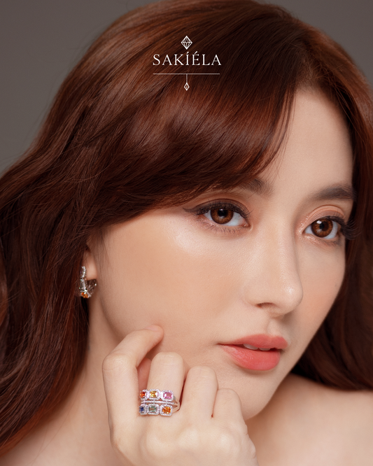 Rainbow Diamond Ring & Earrings Set