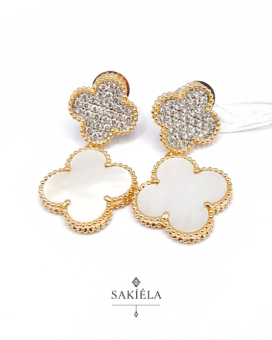 2-Clover Motif Earrings (Mother-of-Pearl)