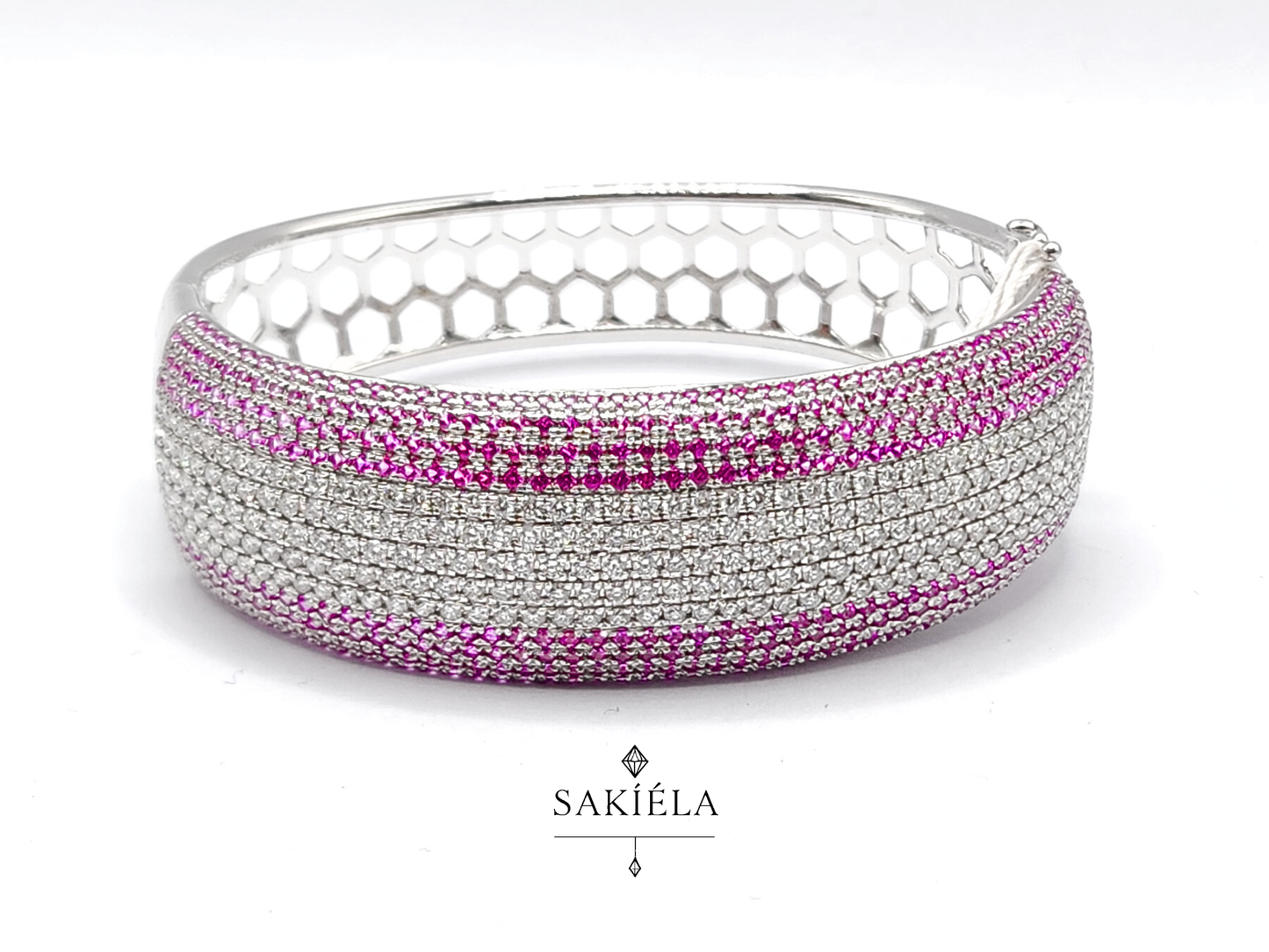 Pink Gem Bangle (White Gold)