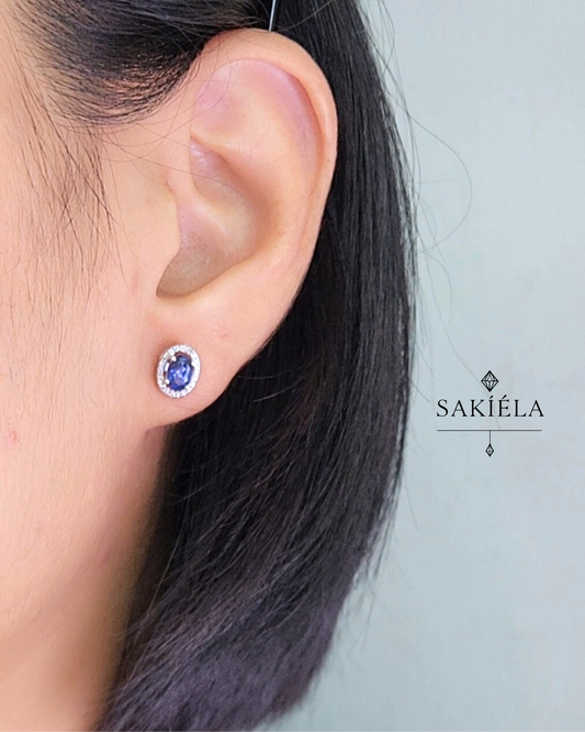 Blue Gem Halo Earrings - 0.25cts