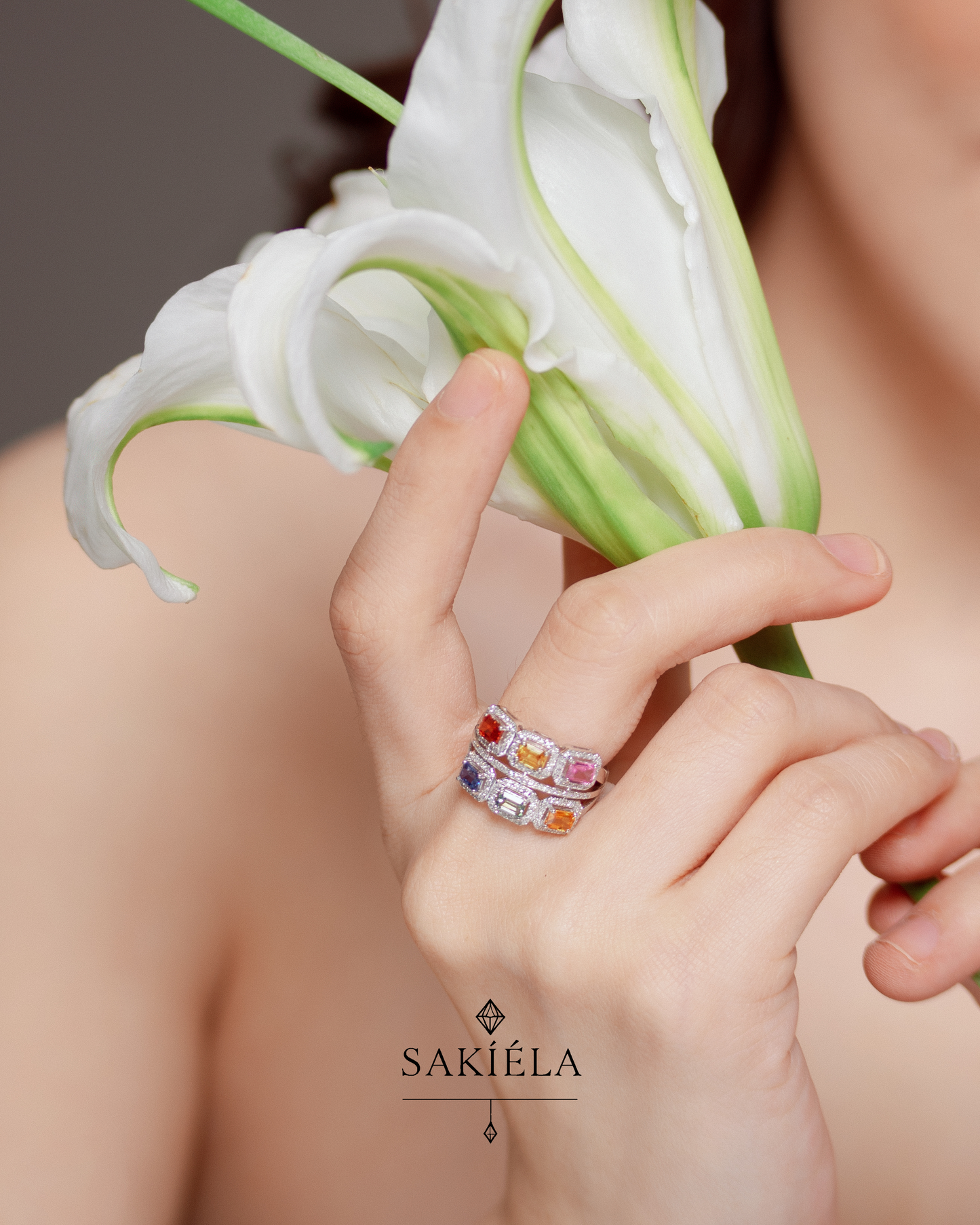 Rainbow Diamond Ring & Earrings Set