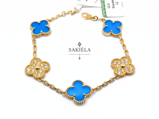Van Cleef & Arpels' Alhambra 5 Motif Bracelet (Blue Agate)