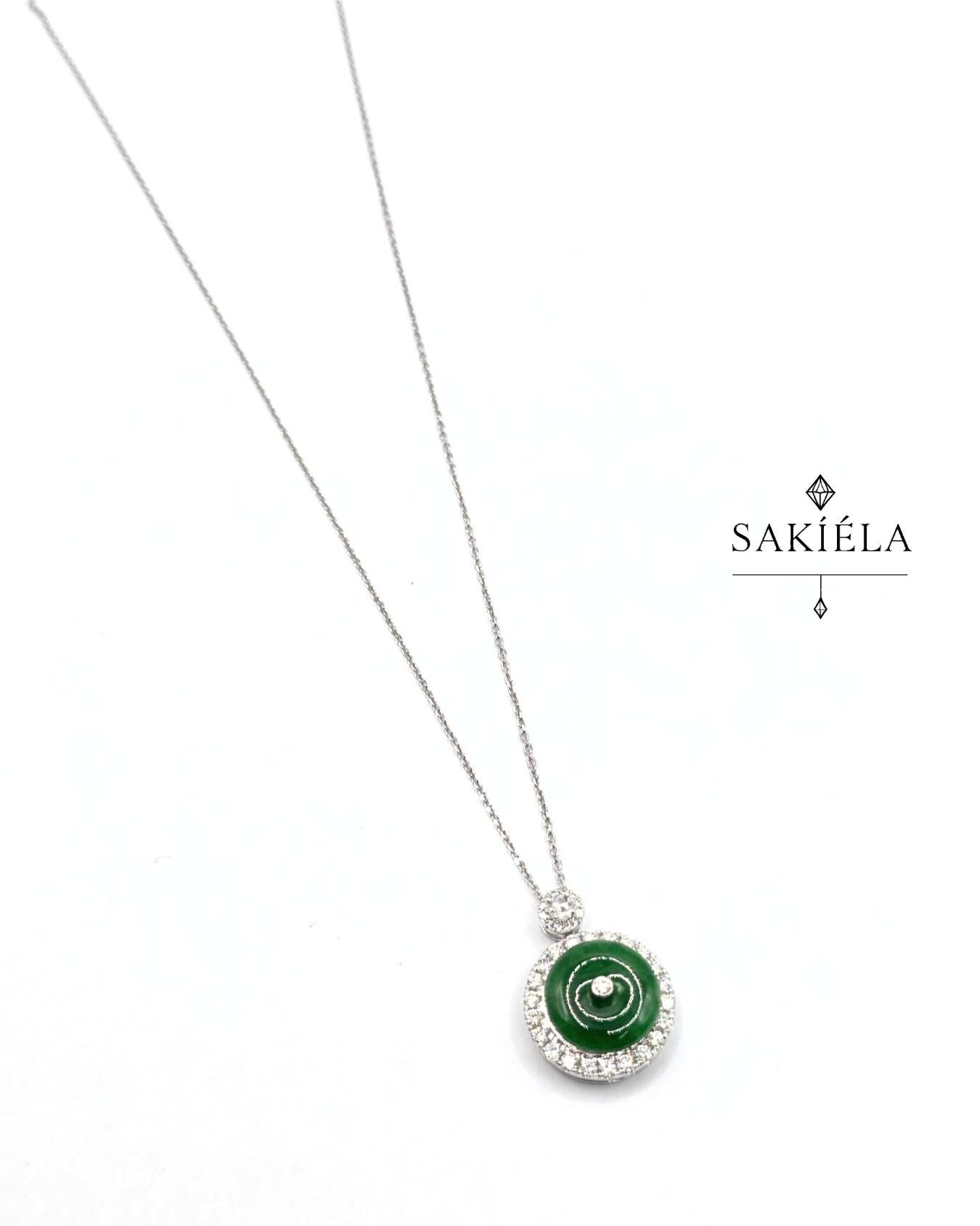 Diamond Halo Jade Pendant Necklace