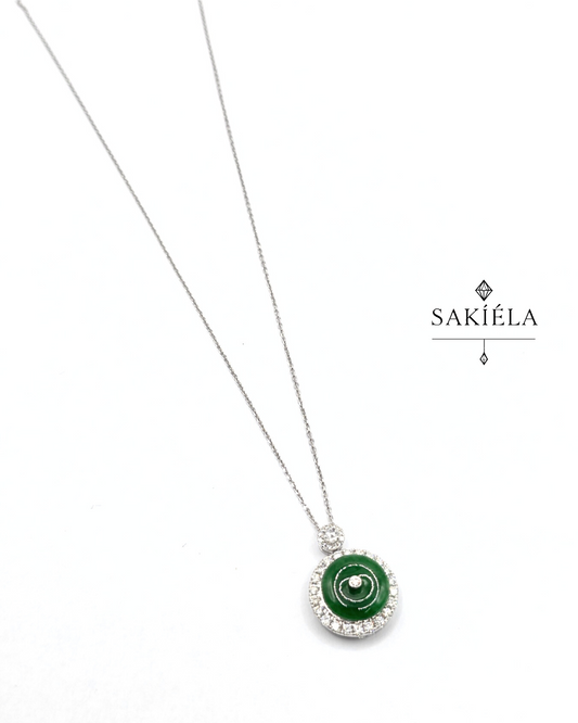 Diamond Halo Jade Pendant Necklace