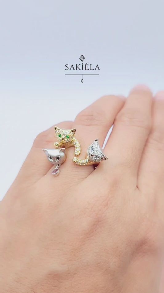 Three Cats Diamond Ring
